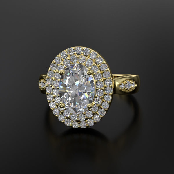 2.05ct Certified Oval Double Halo Gold Engagement Ring - 02TT15